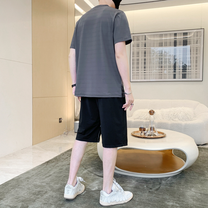 Verano de seda de hielo camiseta de los hombres de secado rápido pantalones cortos de manga corta traje deportivo casual ropa de hombre con un conjunto de guapo