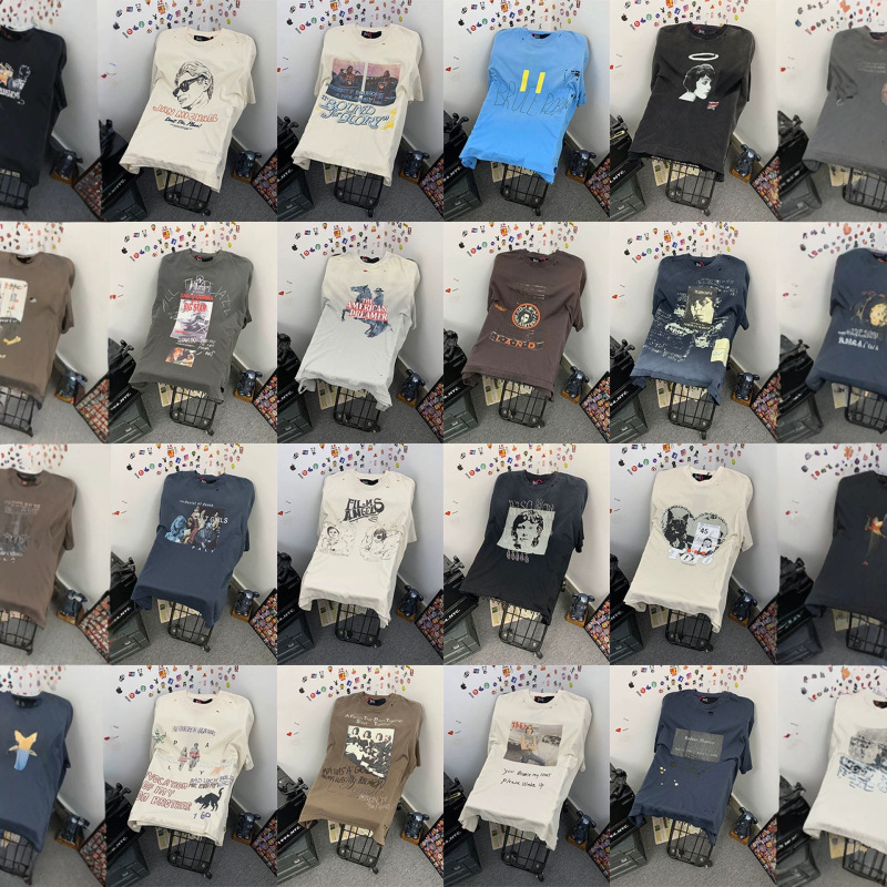 European and American Street Style Paly Hollywood Retro Print Distressed Vintage Loose Short-Sleeve T-Shirt European and American Street Style Paly Hollywood Retro Print Distressed Vintage Loose Short-Sleeve T-Shirt