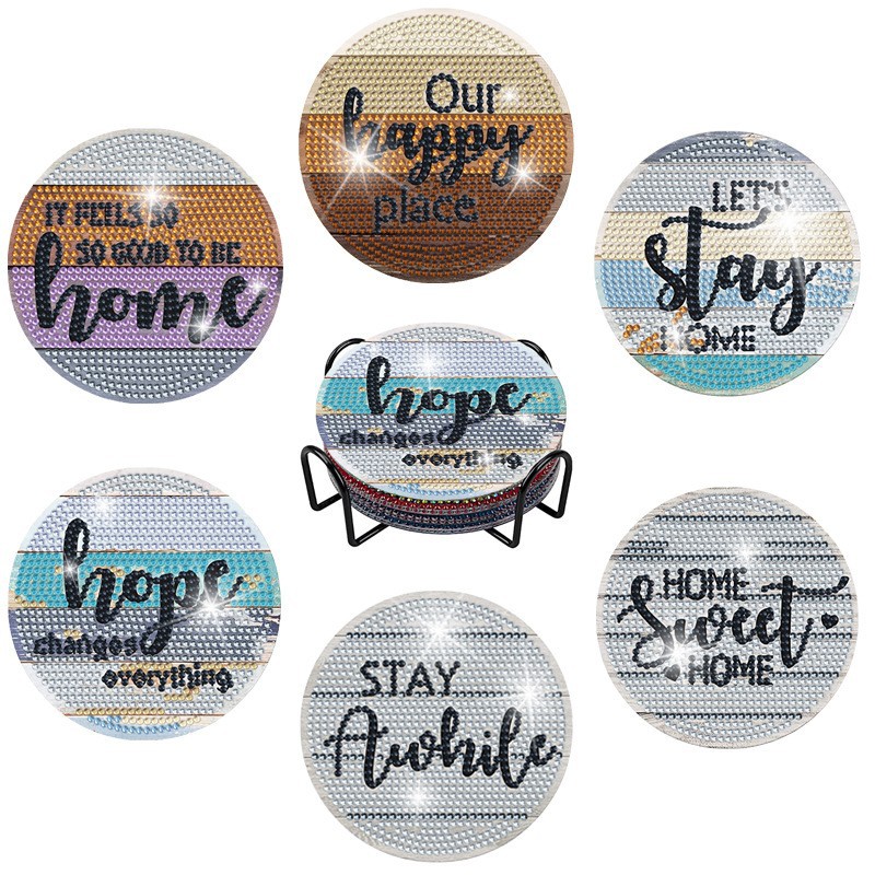 Taza de pintura de diamante personalizada almohadilla de taza de perforación completa almohadilla de aislamiento térmico redonda almohadilla de mesa de comedor de animales DIY forma especial almohadilla de taza con estante al por mayor