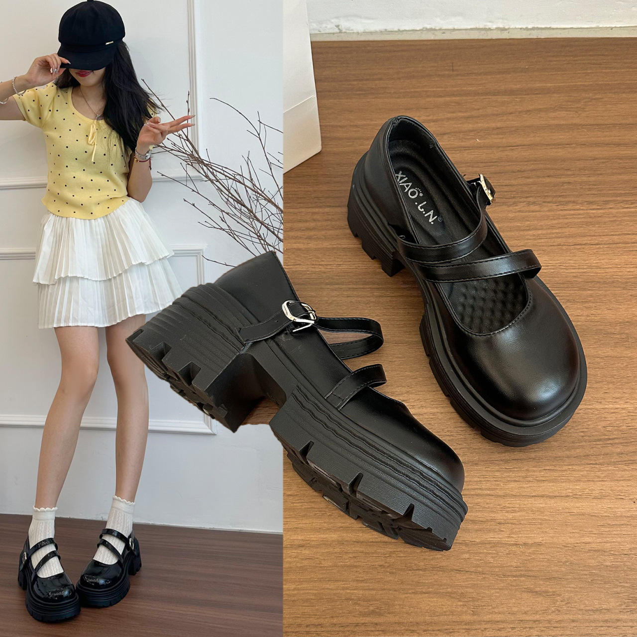 2025 가을 라운드 토 플랫폼 컬리지 스타일 로퍼 여성 신상 두꺼운 밑창 JK 작은 가죽 신발 펌프스 하이힐