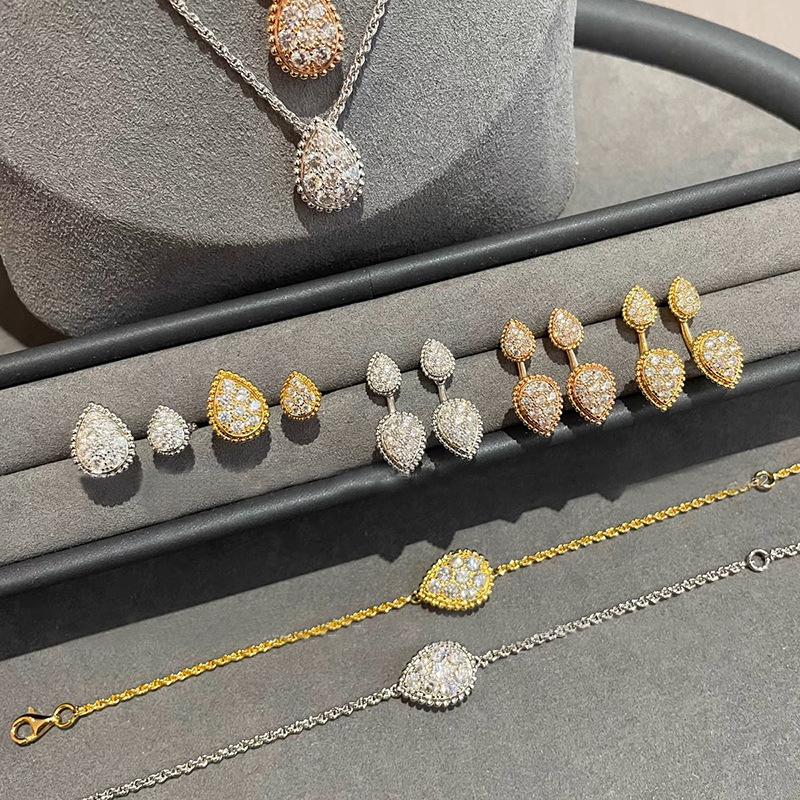 7g Weight Jewelry Set Classification cable chain Chain Type Jewelry Set Quantity Family Gathering, Date Occasion Copper Material Water Droplets Pattern All Seasons Season Women's Gender Plating Design Elegant, Retro Style Wholesale Jewelry Elegant Retro Water Droplets Copper Plating Jewelry Set Cable Chain 2