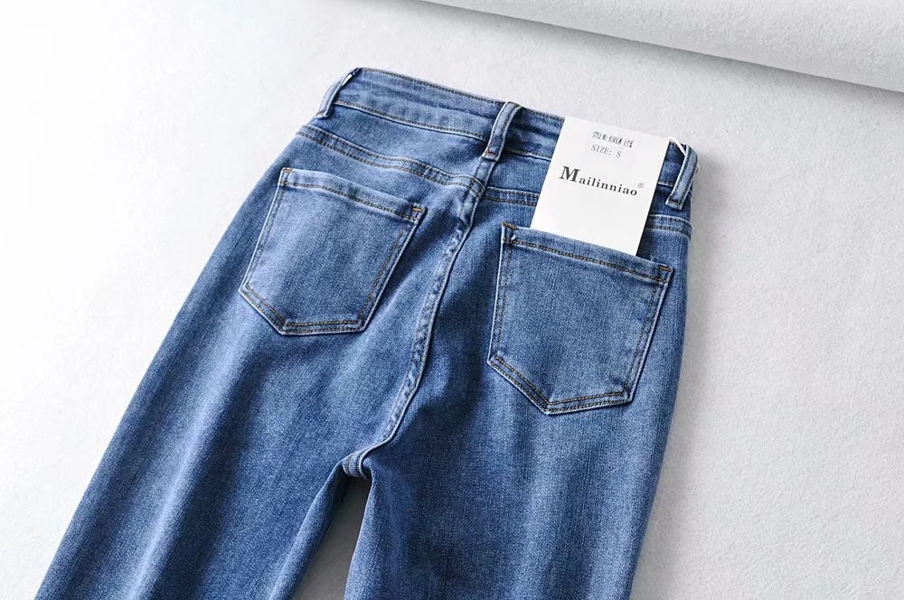 sexy irregular stretch denim pencil pants NSHS36979