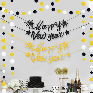 2025 Happy New Year Flag HAPPY NEW YEAR Glitter Paper Banner Party Decoration Venue Layout Banner