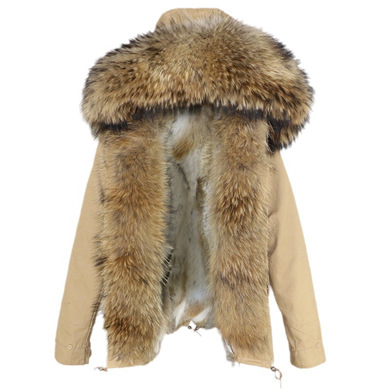 Women's Clothing Winter new style fashion warm parka with detachable thickened rabbit fur lining and oversized raccoon fur collar_voghion.com