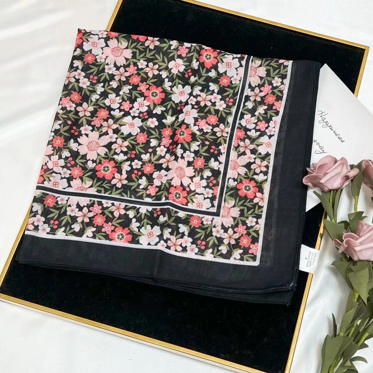 60g Weight Kerchief Classification Daily Occasion cotton and linen Material Flower Pattern Summer Season Women's Gender IG Style Style Women's IG Style Flower Cotton And Linen Kerchief 167
