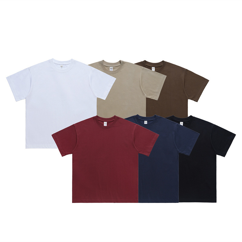Spot 320g American Heavyweight Pure Cotton Off-Shoulder Pure Color Short-Sleeved Loose Large Version Trbottomy Men's T-Shirt Women's Bottoming Shirt