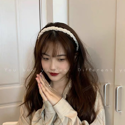 Internet celebrity retro pearl headband Korean version simple forest style hairpin girly temperament versatile French metal headband hair accessory