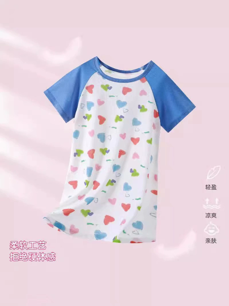 Детская пижама-юбка, летнее тонкое дышащее шелковое платье, 3–6 лет, с коротким рукавом