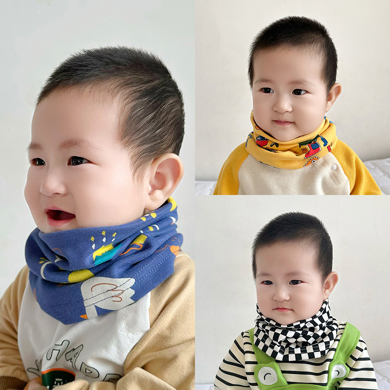 秋冬季印花卡通儿童脖套棉质宝宝围脖单层男女童保暖百变套头围巾|ms