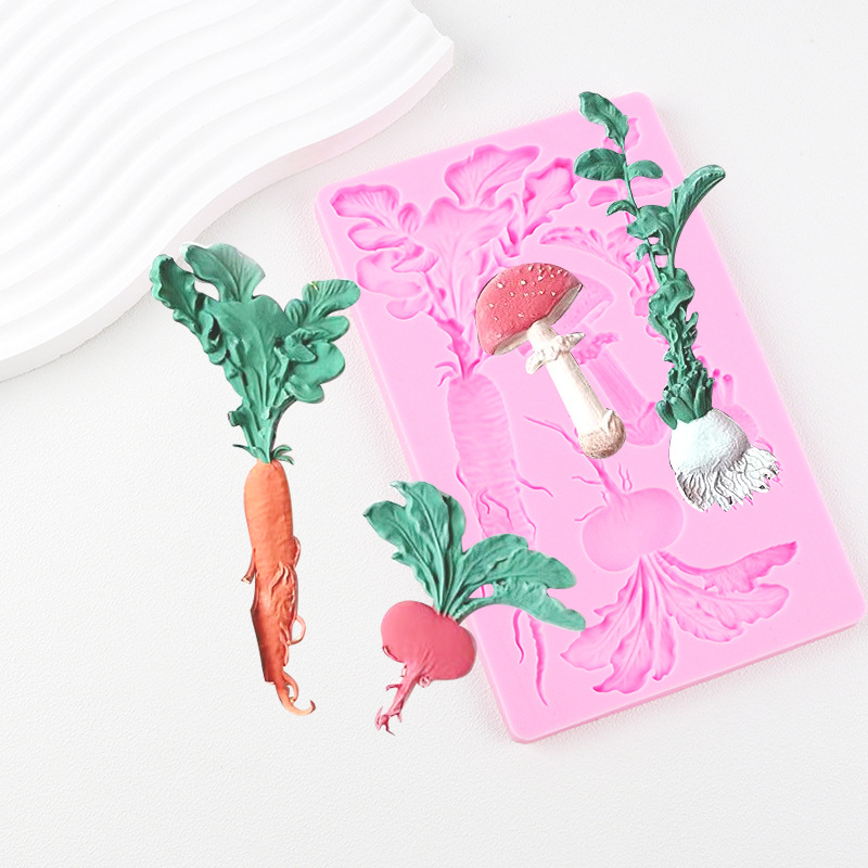 Nuevo bosque de conejo de Pascua encaje molde de silicona flip rabanes hongos chocolate decoración molde de horneado