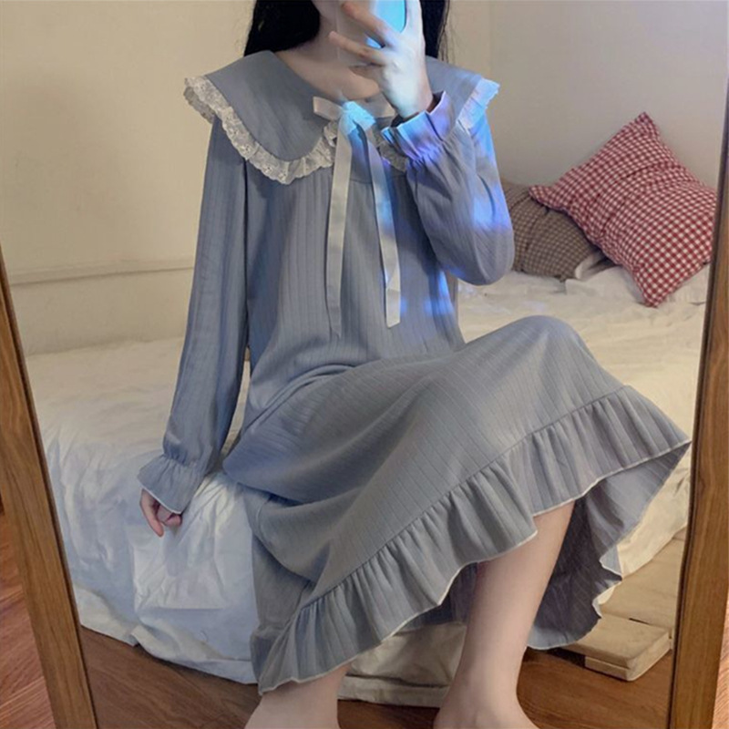 Pijama de mangas largas para mujeres pijamas de viento primavera y otoño para mujeres muñecas de hadas corte cuello princesa ropa de estilo para el hogar para mujeres