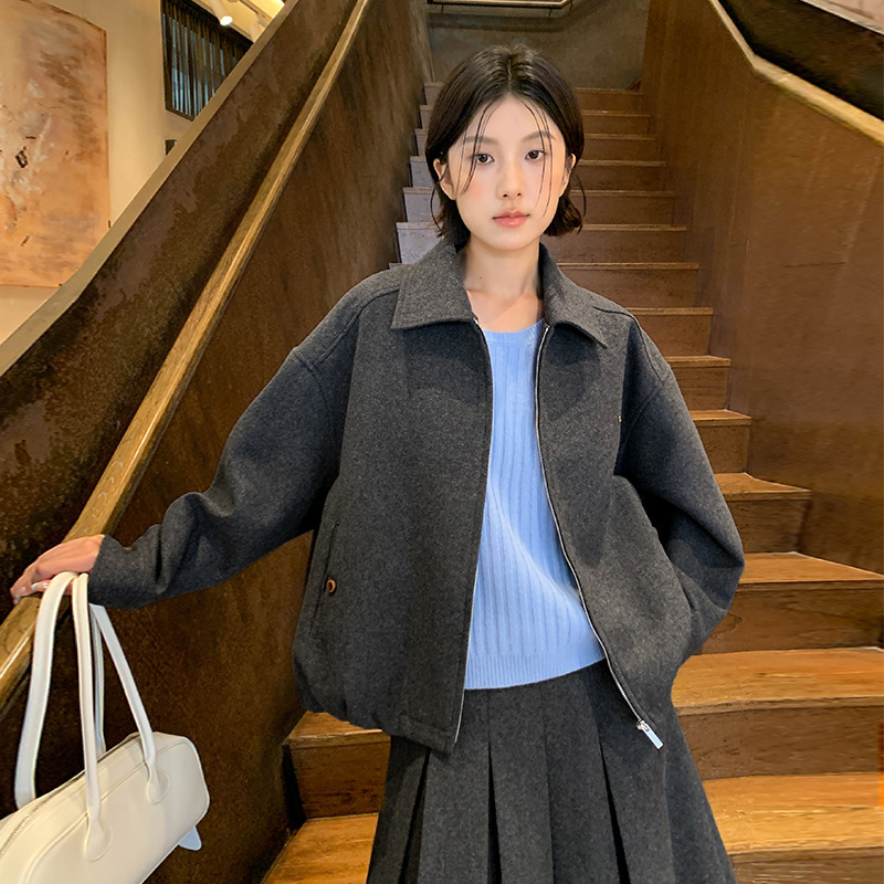 [Clearance, No Returns or Exchanges] Moxi Thirteen Rows Women's Korean Style Lapel Wool Coat Short Jacket for Women