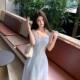 Cross-Border French Blue Suspender Dress Summer Vacation Dress Slim Waist Skirt Gentle Style Puffy Long Skirt