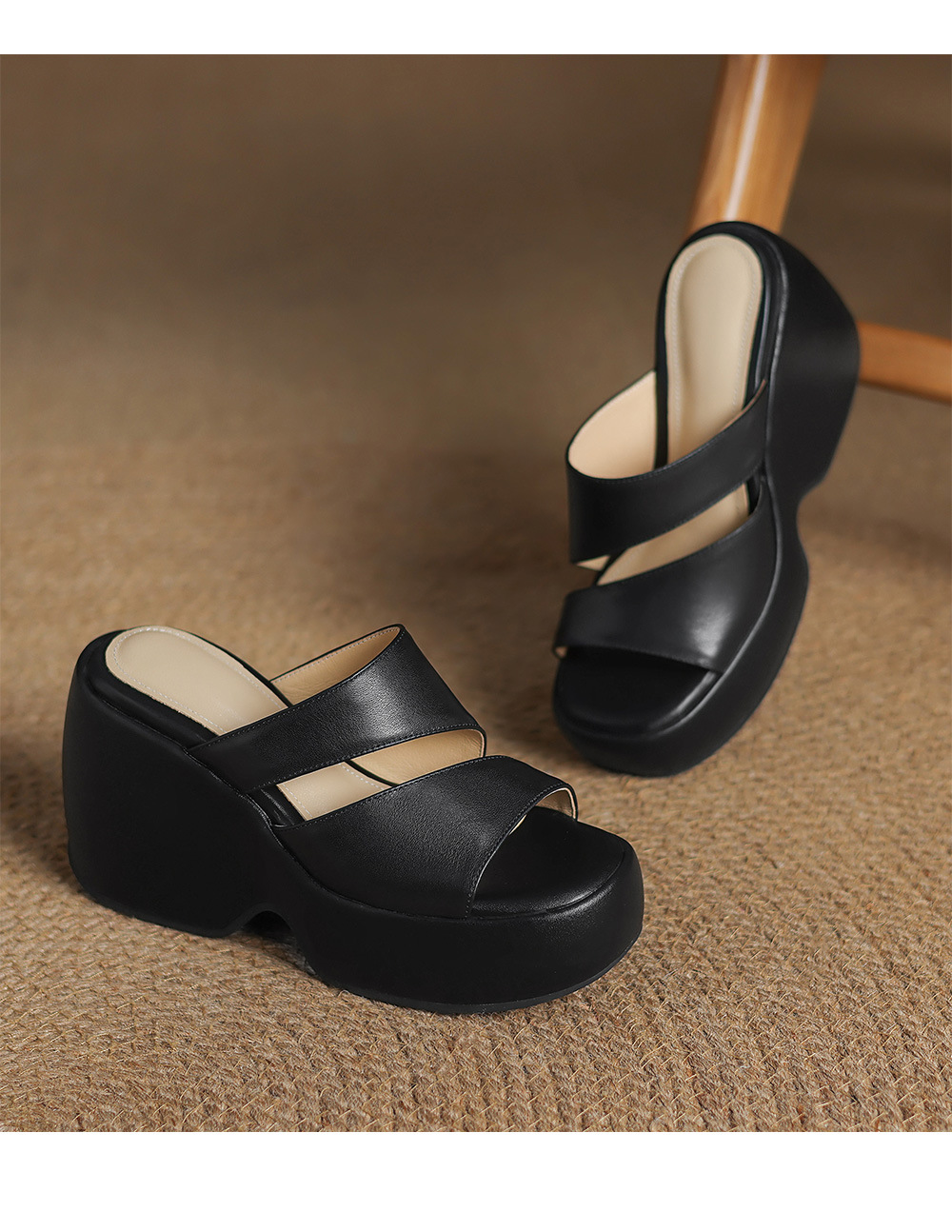 Dép sandal nữ đế xuồng một dây phong cách châu Âu, gót cao 7 cm — đen chi tiết 17