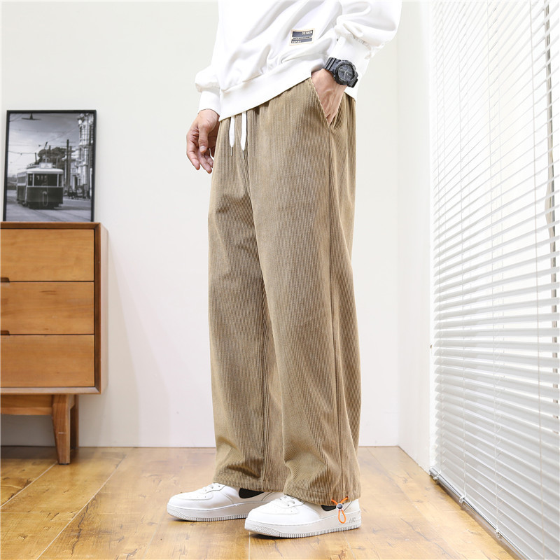 Corduroy pants men's winter wide leg straight leg pants men's heavy sport casual pants drawstring pant pant