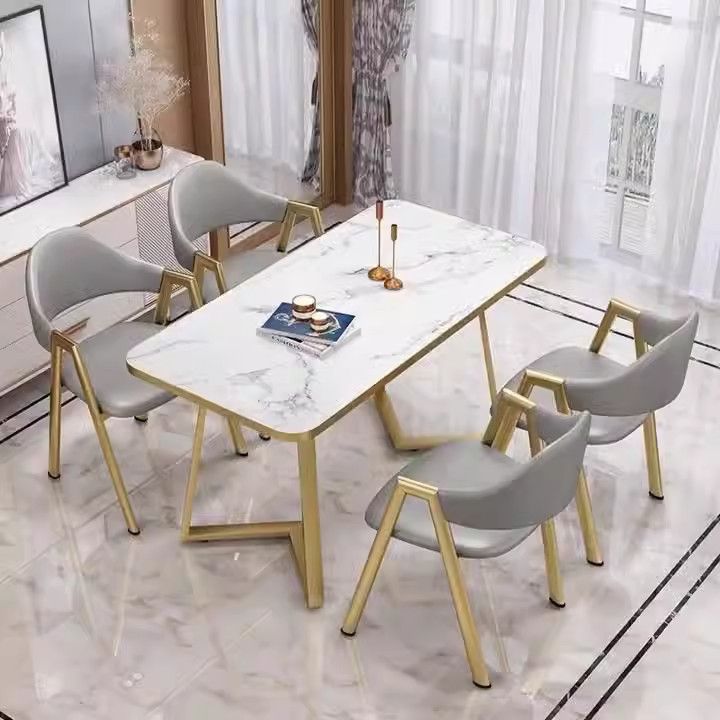 Home Dining Table and Chair Set for Small Apartments, Light Luxury, Modern and Simple, Suitable for Milk Tea and Fast Food Restaurants, Nordic Style, Rectangular Dining Table for Reception
