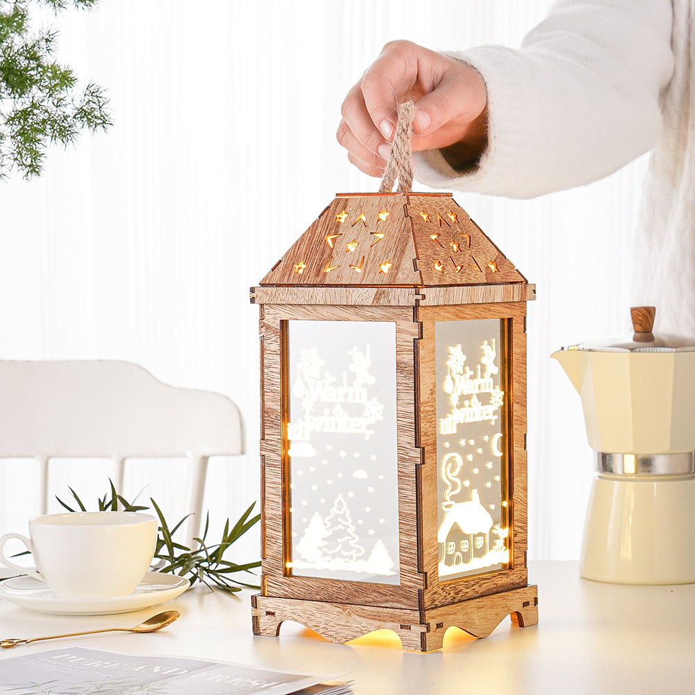 escritorio de madera luminosa pequeña decoración calendario cajón regalos para niños nórdicos lámpara de mano Santa image 4