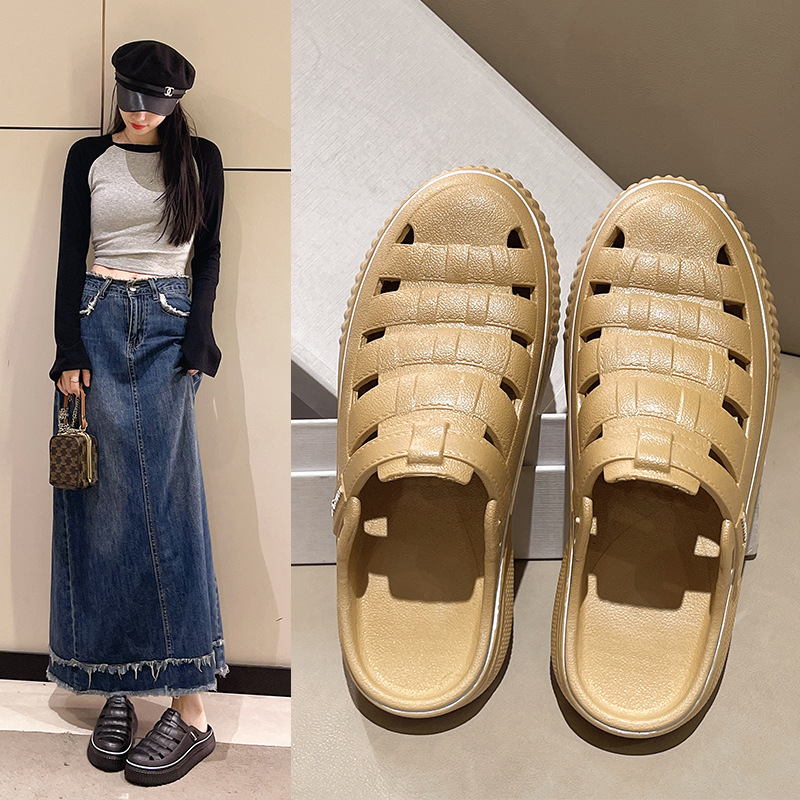 松糕厚底内增高女鞋子2024新款百搭镂空休闲凉鞋女外穿透气增高