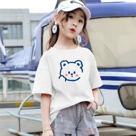 2054#女童短袖纯棉t恤2025夏季新款童装洋气半袖休闲百搭上衣印花