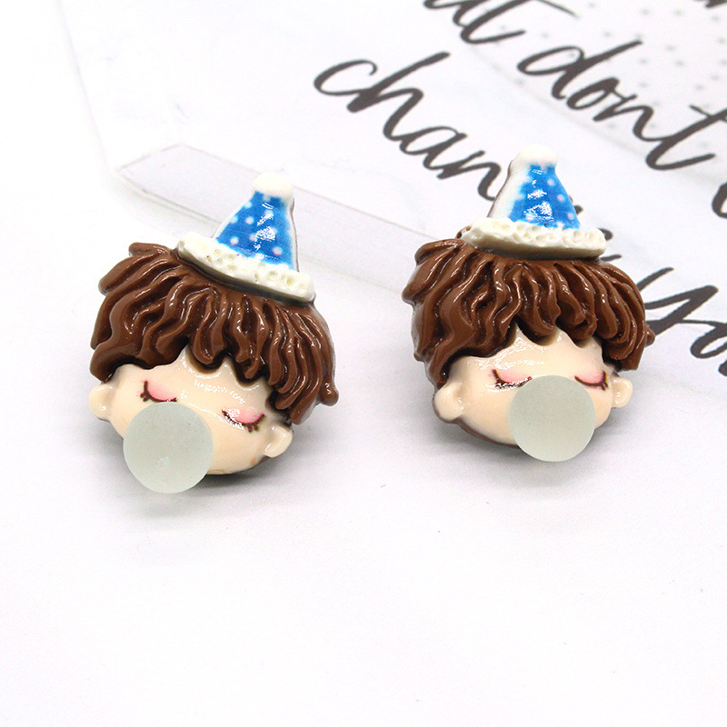 cute resin blowing bubble boy girl shape earrings creative cartoon earrings