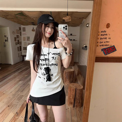 斜め襟半袖tシャツ女装夏の新作ギャル風修身が痩せています。