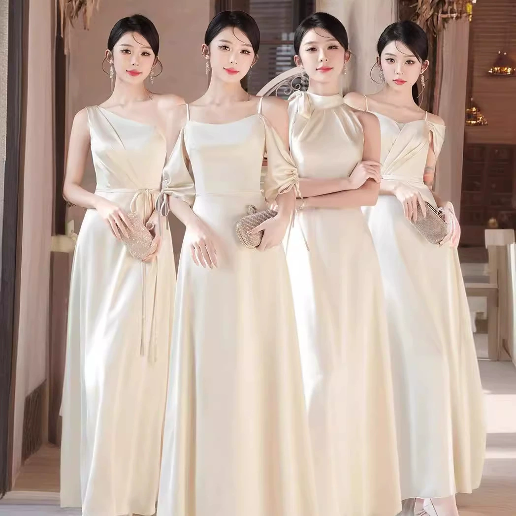 Платье невесты 2024 Новое поступление группы сестер шампанское расширенное платье ниша Фея простое атласное платье Весна и лето
