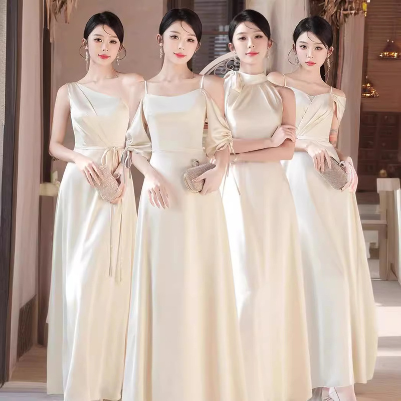 Bridesmaid Dress 2024 new arrival sisters group champagne advanced dress niche fairy simple satin dress spring and summer