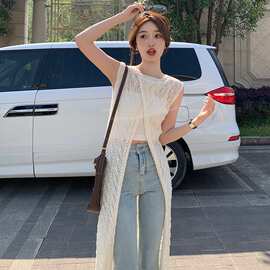 9177#夏季新款法式镂空背心针织衫裙女韩系薄款外搭罩衫叠穿上衣