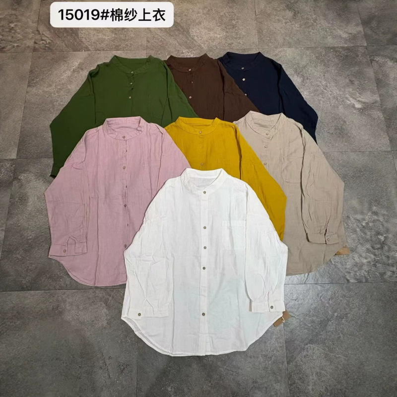 2026 early autumn new model, artistic style, small stand-up collar cotton gauze shirt for women, curved hem design, classic Korean-style cardigan for women 2026 early autumn new model, artistic style, small stand-up collar cotton gauze shirt for women, curved hem design, classic Korean-style cardigan for women