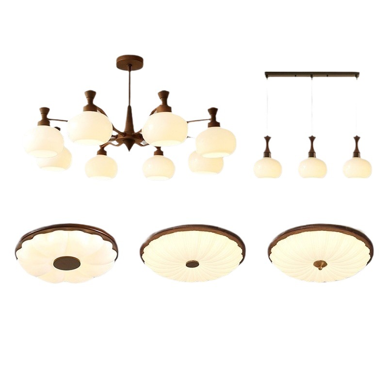 Araña de sala de estar de estilo medio, lámpara principal de atmósfera retro americana 2025 nueva combinación de paquete de lámpara de caqui para toda la casa