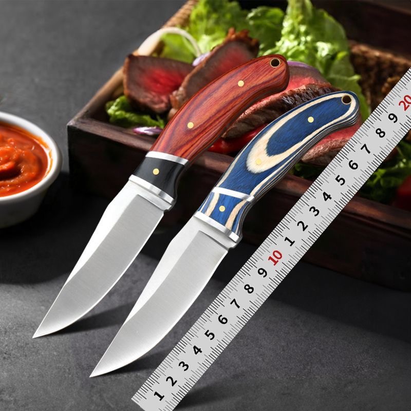 Mongolian small knife with wooden handle, hand-held meat knife for home use, sharp fruit knife, outdoor straight knife, portable barbecue and meat cutting knife