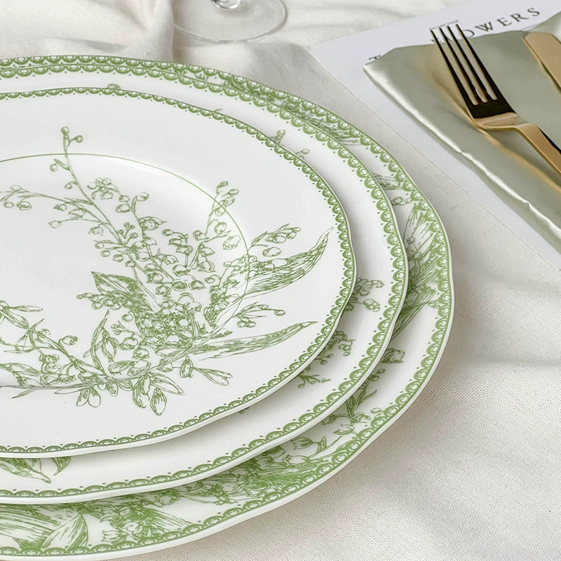 Набор тарелок Dinner Plate Emerald Green Ceramic, французский стиль цветок ландыша, несколько размеров