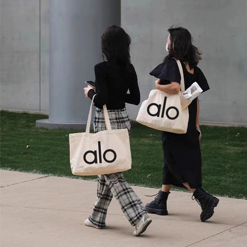 Alo Yoga Single Shoulder Canvas Tote Bag for Women, Large Capacity Shopping Bag, Sporty and Casual Fashion Fitness Bag