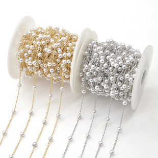 Nail Art Chain Pearl Copper Plated Handmade DIY Jewelry Accessories Tassel Hairpin Material Package Beaded Spacer Bead Clip Bead Chain