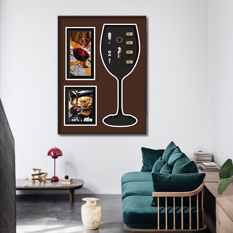 餐厅装饰画立体艺术挂画现代简约酒杯实物装置画酒柜样品间壁画