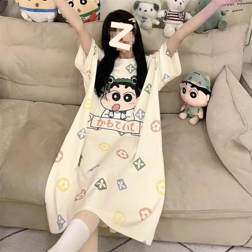 Sleepwear pajama set summer summer short sleeve plus size cartoon cute loose home clothes student new style