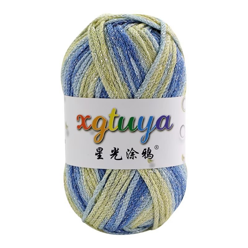 星光涂鸦手工diy2.5mm闪线段染钩针毛线编织空心棉圆股纱彩虹日落|undefined