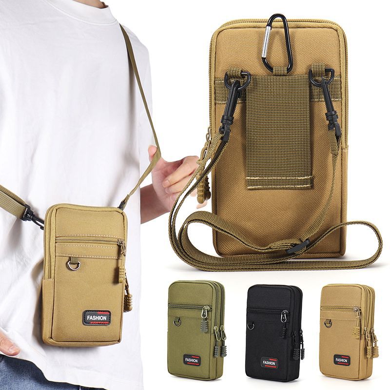 Multifunctional Oxford cloth mobile phone waist bag, waterproof and wear-resistant, men's belt mobile phone bag 6.5-7.2inch crossbody small bag
