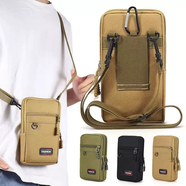 Multifunctional Oxford cloth mobile phone waist bag, waterproof and wear-resistant, men's belt mobile phone bag 6.5-7.2inch crossbody small bag