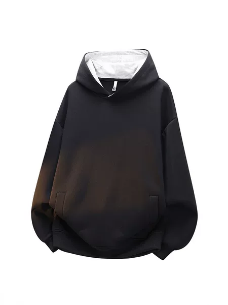 Hooded, loose-fitting, solid-color sweatshirt for men and women, suitable for spring and autumn, with color-blocked design, a sporty and casual outerwear piece, and long sleeves