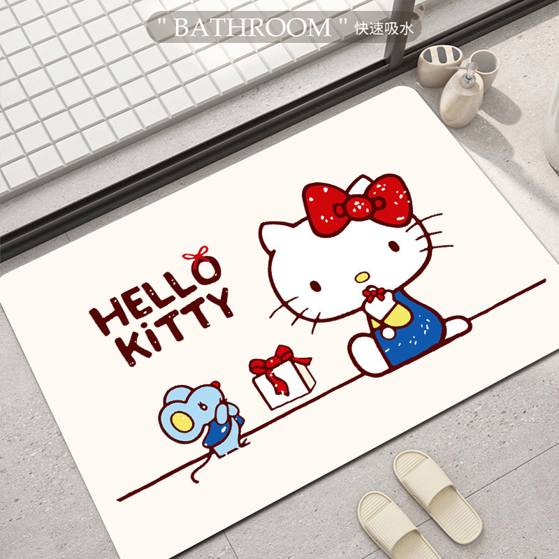 HelloKitty卡通硅藻泥地垫浴室吸水防滑脚垫卫生间耐脏易打理地垫|undefined
