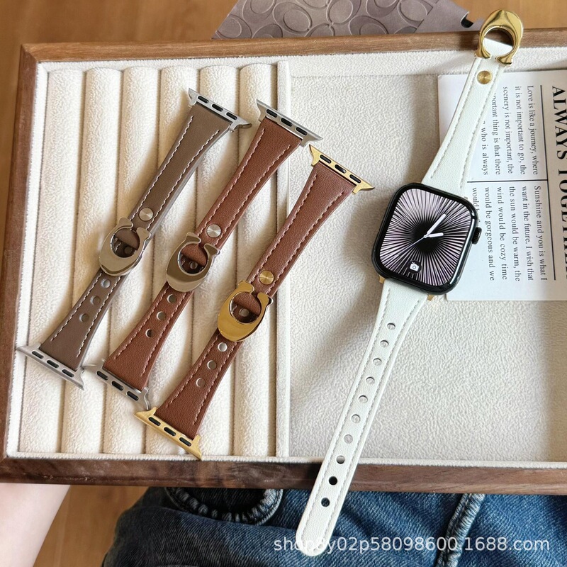 New U-shaped buckle slim strap suitable for Apple Watch iWatch11 and Huawei GT6/5 leather wristband, high-end watch strap