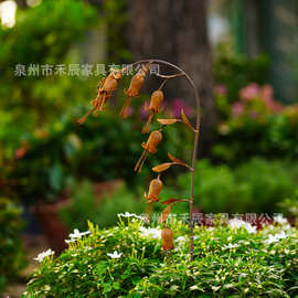 跨境热卖生锈兰铃花仿真金属植物铁艺地插