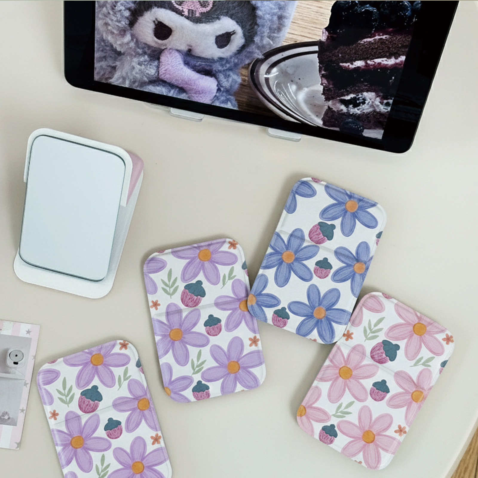 Flores rosadas dormitorio de estudiantes de oficina para llevar espejo pequeño espejo de escritorio espejo de maquillaje