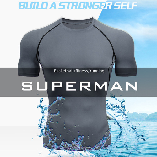Pro Tight Fleece Short-Sleeve Men's Fitness Quick-Dry Training Top High-Elastic Running Basketball Compression Shirt