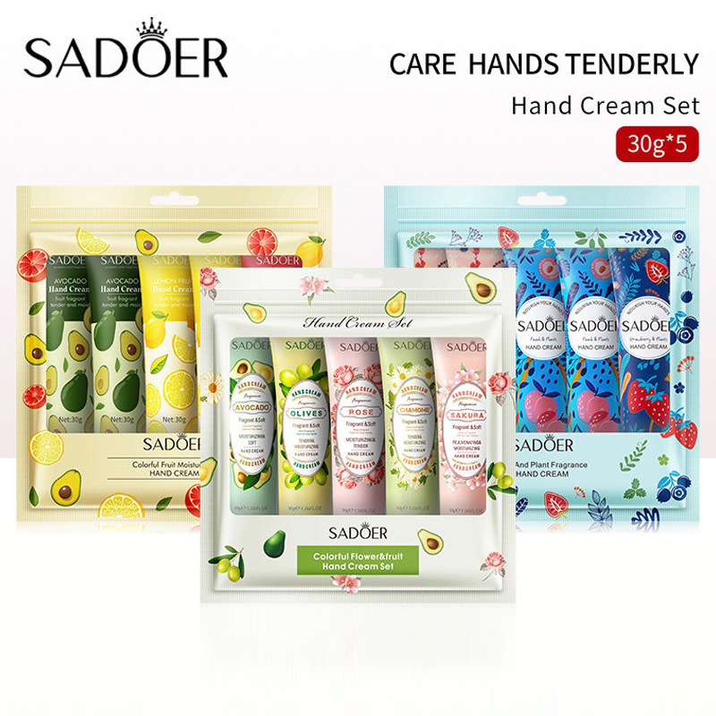Comercio exterior transfronterizo SADOER colorido traje de crema de manos de flores y frutas hidratante anti-agrietamiento crema de manos regalo image 2