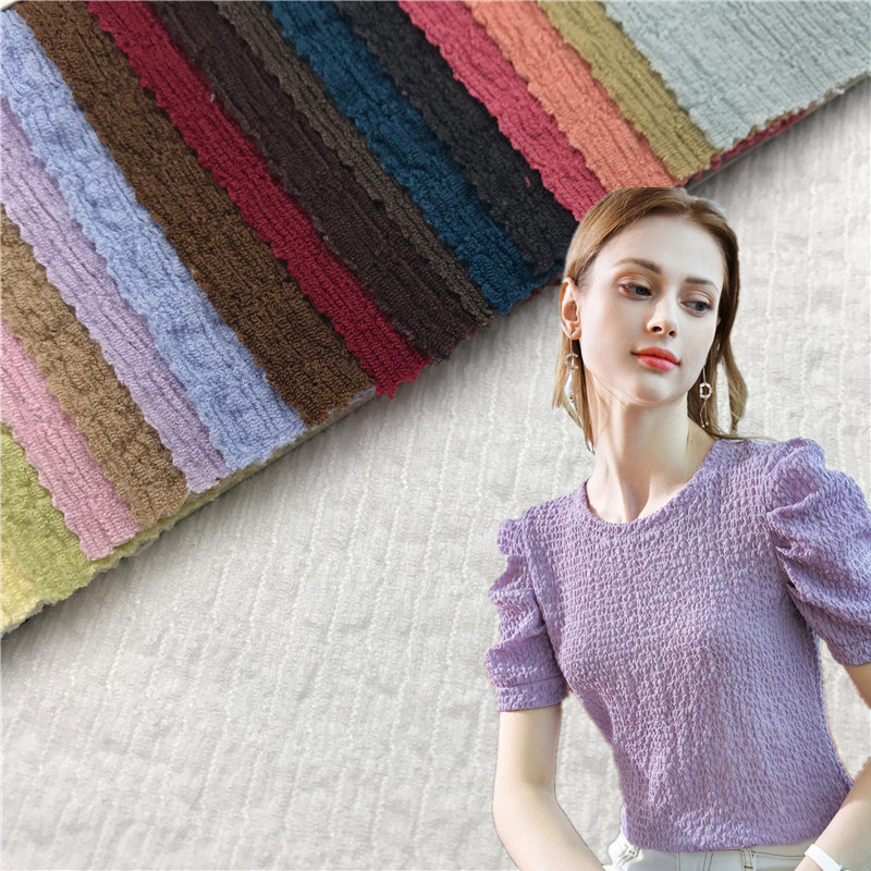 现货 弹力针织皱布 180皱纹凹凸提花面料 T恤上衣时装泡泡布