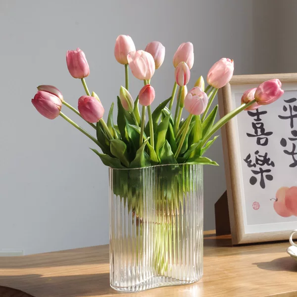 Pu Hand-Feel Soft Glue 5-Branch Bouquet of Simulated Tulips Home Desktop Decoration Wedding Artificial Flowers Decorative Flowers Artificial Flowers