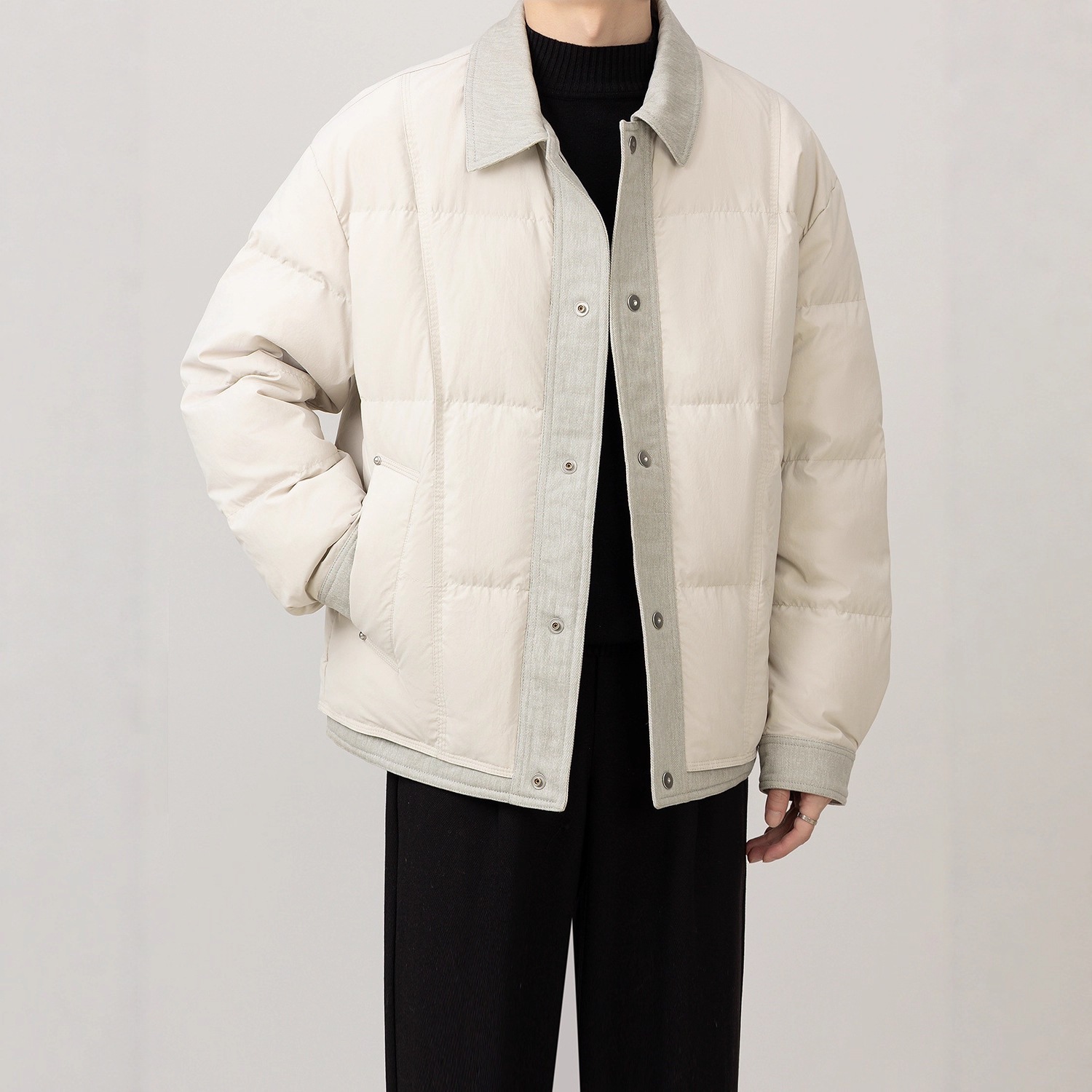 Family~Men's 90 White Duck down Lightweight down Jacket Design Splicing Warm Jacket Men's Winter Ns2811A