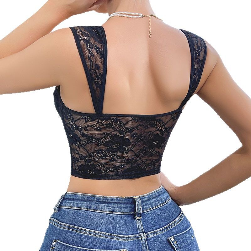Sexy kanten doorschijnende mesh bh-top zonder rugpand voor dames, strapless push-up bh, hot girl top, taille accentuerend._voghion.com